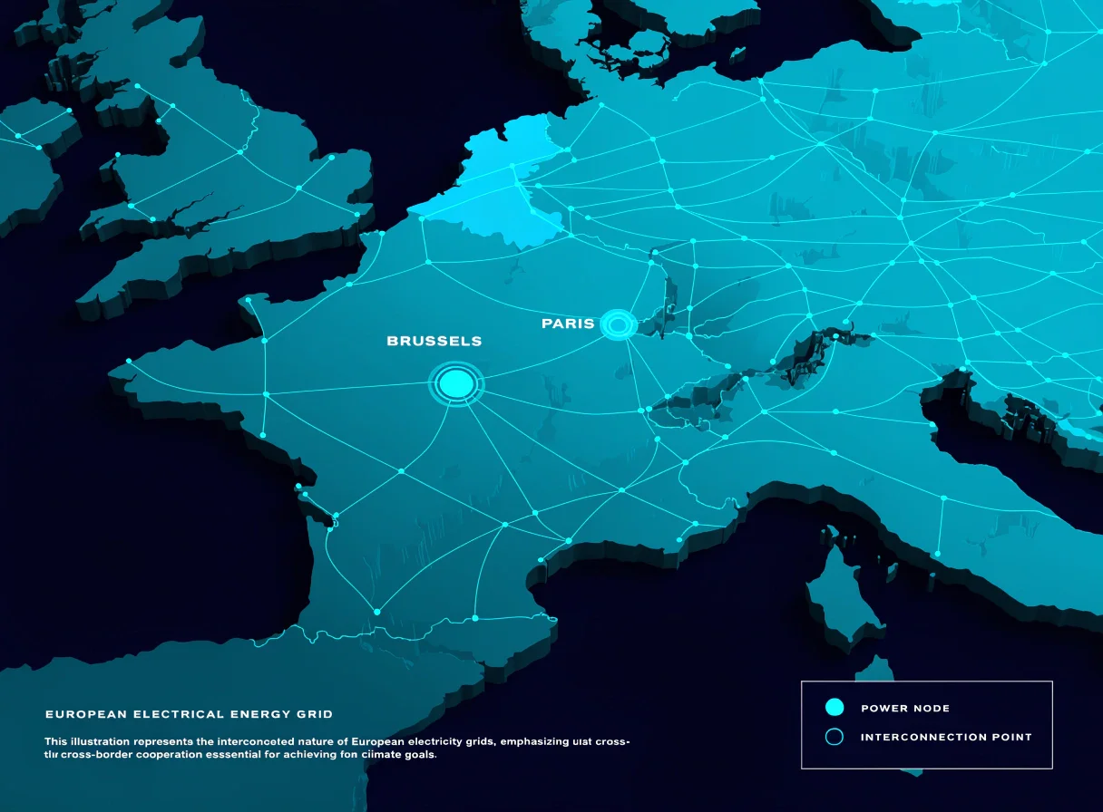 Carte de la France et de l'Europe reliée par les réseaux énergétiques